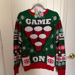 NWOT Festive Green Game On Sweater